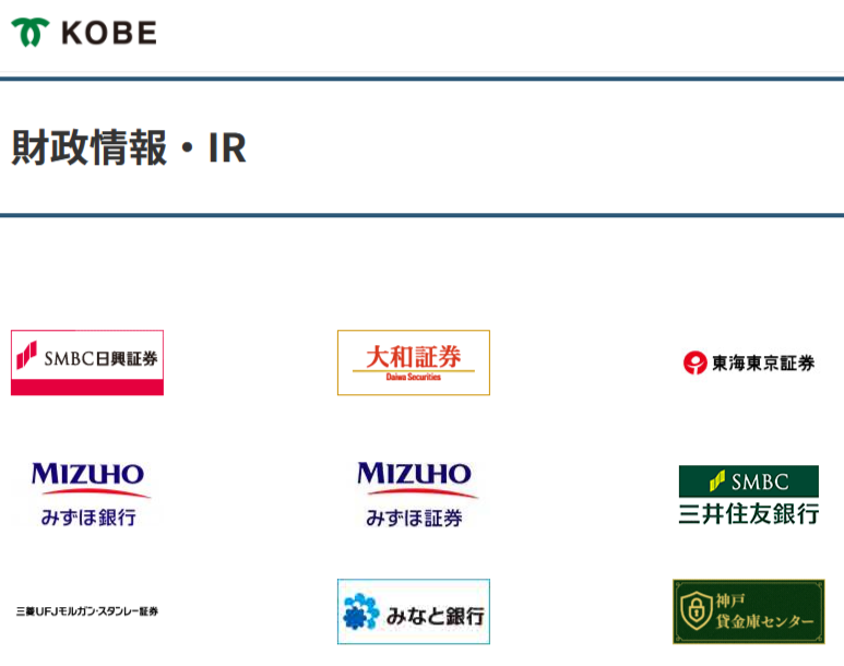 神戸市 財政情報・IRページの掲載画面